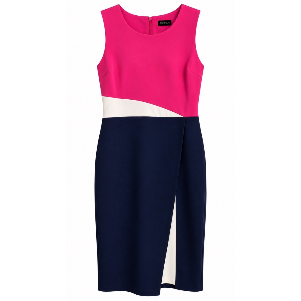 NWT Enfocus Studio Colorblock Dress Size 8 Pink Navy Faux Wrap Workwear